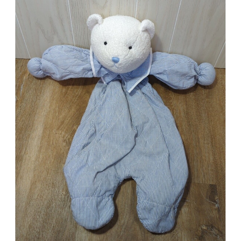 Baby Guess vintage white teddy bear blue striped pajama bag holder zips hangs